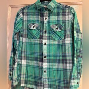 J CREW CREWCUTS BOYS Flannel button down Green & blue Plaid Size 12 EUC